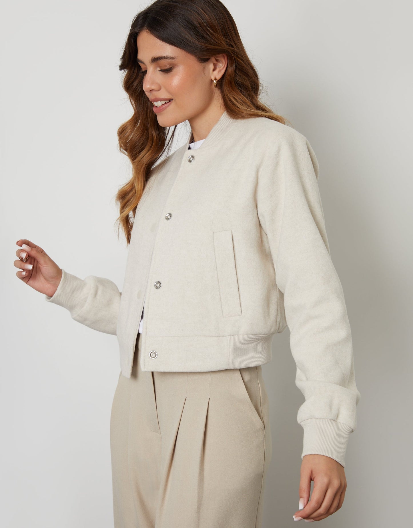 Women's Ecru Brushed Cropped Bomber Jacket